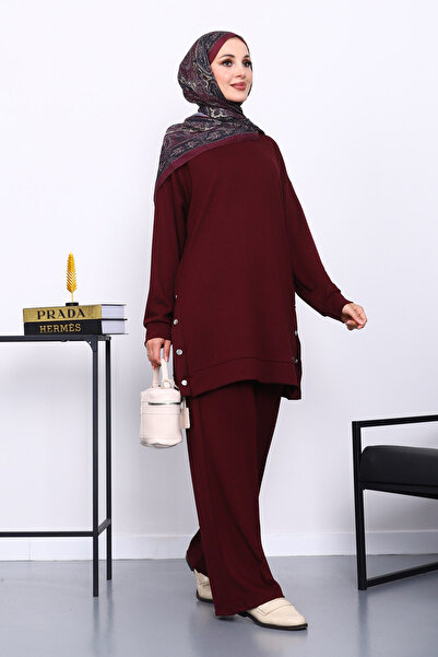 İmajButik Plum Crew Neck Snap Detailed Modal Set