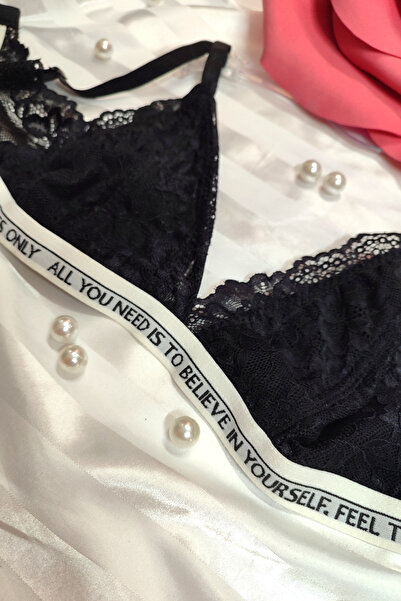 Koza Dantel arkası kopçalı yazı detaylı sütyen bralet%