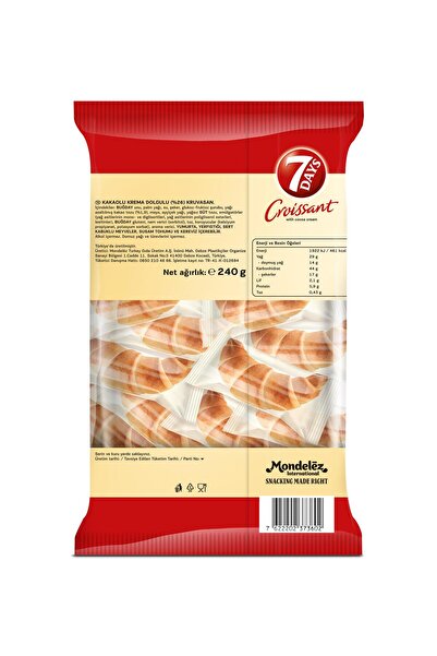 7DAYS Kakao Kremalı Kruvasan 8'li Paket 30G x 6 Adet (8 x 6= 48 Adet)