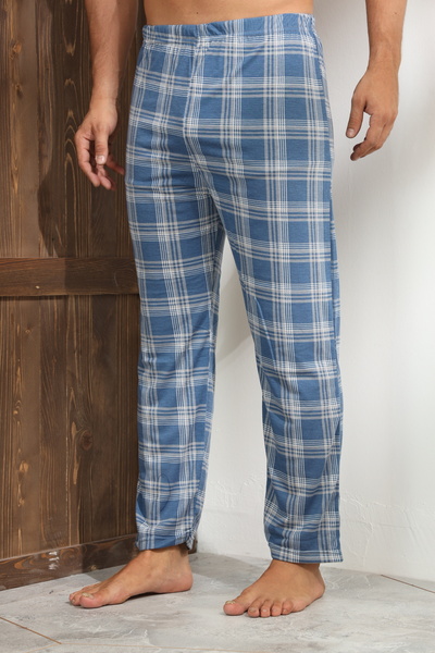 Serena Men's blue and gray checked pajama pants, loose fit - big size