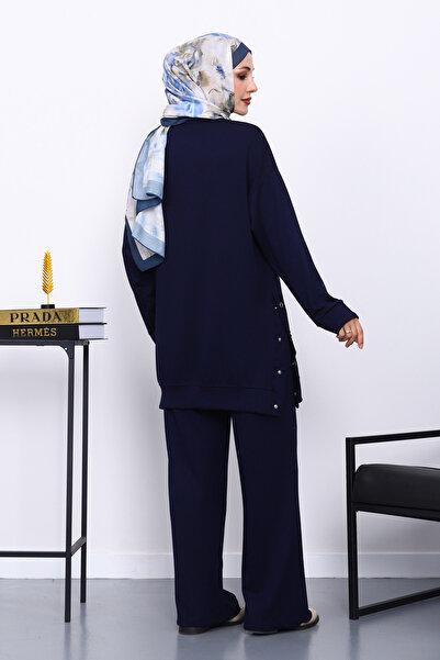 İmajButik Σετ Modal με λεπτομέρεια με κουμπωτά κουμπιά σε μπλε ναυτικό χρώμα