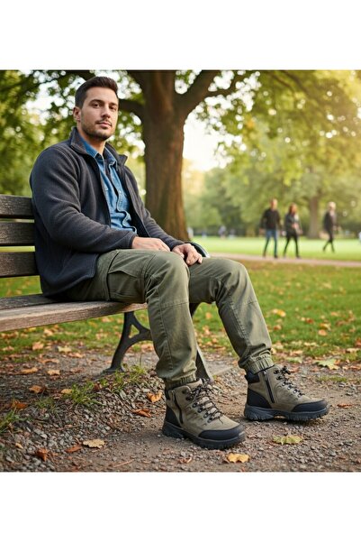 Asyagiyimavm Outdoor Fermuarlı Hakiki Süet Görünümlü Kaymaz Taban Trekking Bot