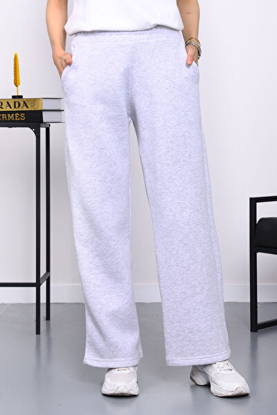 İmajButik Gray Elastic Waist Fleece-Lined Fleece-Lined Three Thread Trousers