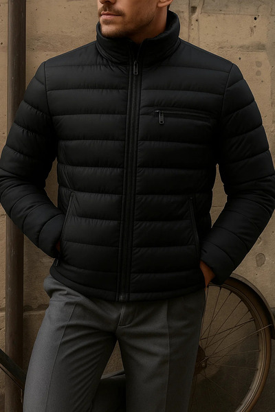 comstar Men's Winter Slim Fit Casual Black Puffer Jacket