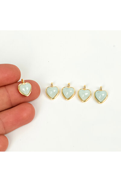 yfhobi 1 Adet - 12 mm Kalp Desenli Taşlı Uç, Charm Uç, Altın Kaplama 1.Kalite...