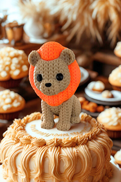 CESTOPİENO 1 Adet 6 Cm Mini Aslan Ayıcık Dekor / Pasta Süsü / Oyuncak / Biyoplastik