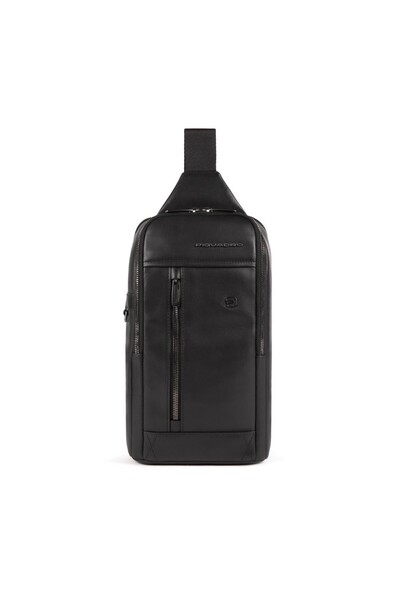 PIQUADRO , Monospalla, Leather, Leather Backpack, Black, Mono Sling, For Men, 19 x 32 x 8 cm