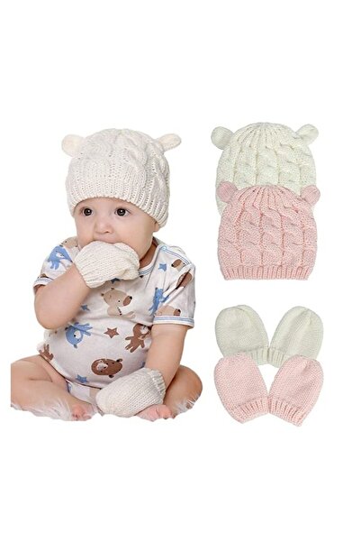 Generic Newborn Winter Beanie Hat Gloves Set for Baby Girls Boys, Infant Toddler Warm Knitted Hat Gloves, Un