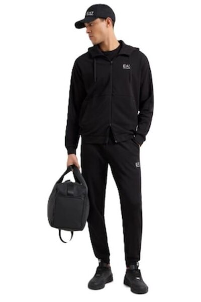 EA7 Men's Tracksuit, Hooded Full-Zip, L (INTL), Black