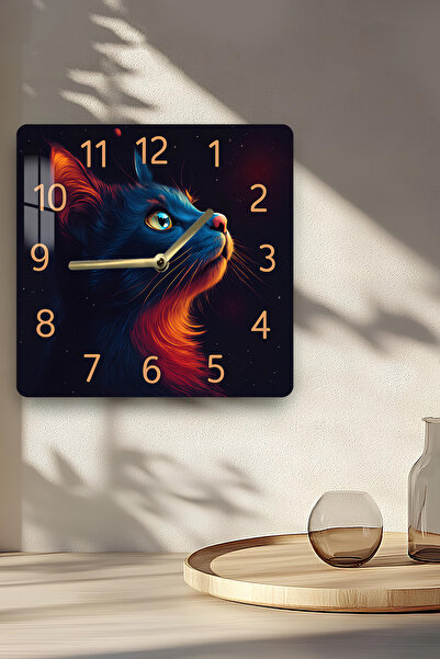 kutuTR 3D Looking Tempered Glass Square Clock – Cat Themed Uv Printing 33X33 cm - Kcs123