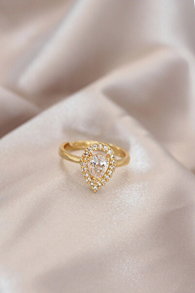 shopwave خاتم نموذج قطرة من حجر الزركون المعدني باللون الذهبي قابل للتعديل