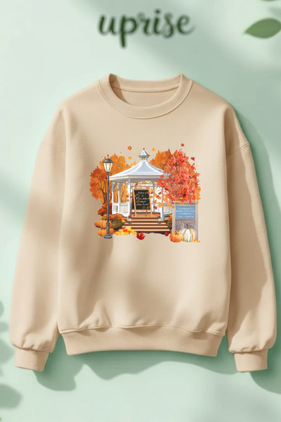 Vordevia Hanorac Stars Hollow Gilmore Girls cu imprimeu din bumbac 3 fire guler rotund oversized