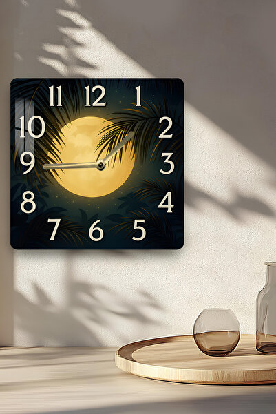 kutuTR 3D Looking Tempered Glass Square Clock – Tropical Moon Landscape Uv Printing 33X33 cm - Kcs122
