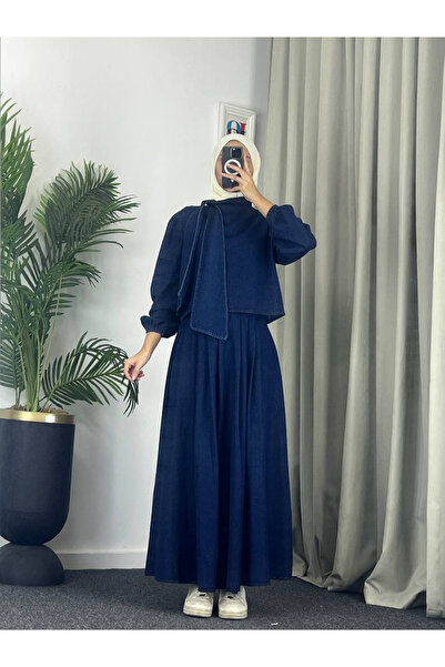 Esre Store 4556 - طقم ملابس إسلامية من قماش الدنيم مكون من قطعتين باللون الأز...