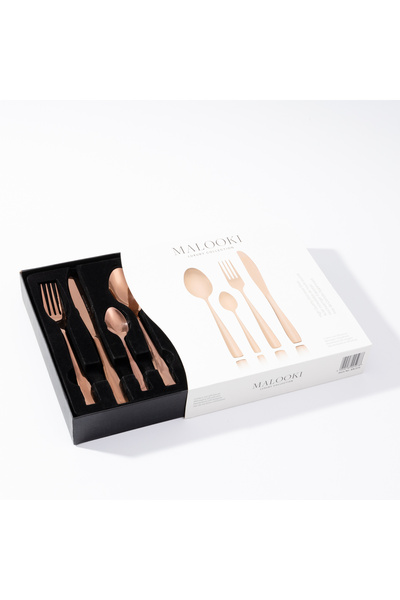 Malooki Copper Cutlery Set – 24 Pieces with Modern Finish
