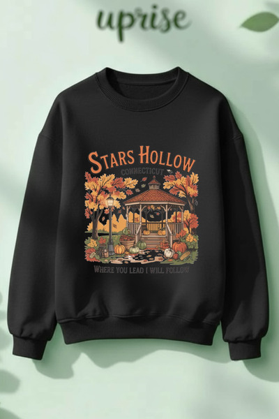 Vordevia Hanorac Stars Hollow Gilmore Girls cu imprimeu din bumbac 3 fire guler rotund oversized