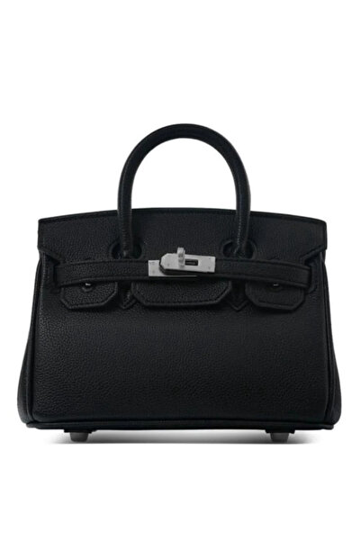 China شنطة يد وكتف عادي اسود قفل فضي مقاس 25