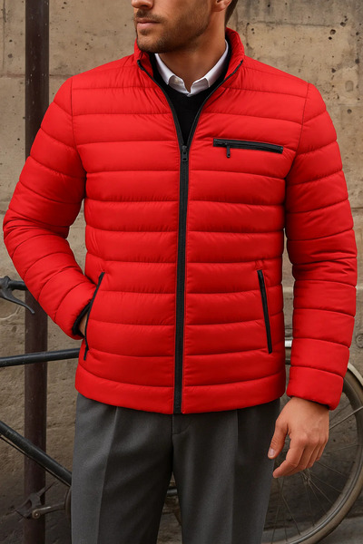 comstar Men's Winter Slim Fit Casual Red Puffer Jacket