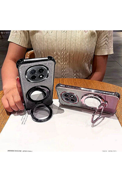 Generic Magnetic Glitter Case for Honor Magic 8 Pro 5G，Sparkly Stand，Makeup Mirror，Gradient Shockproof Cover