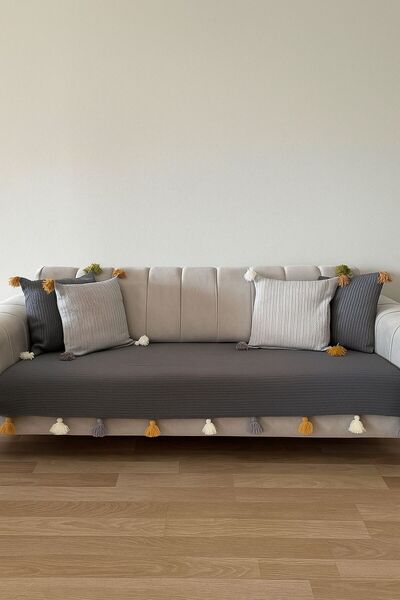 SdfHome PÜSKÜLLÜ KOLTUK ÖRTÜSÜ 2 ÜÇLÜ 2 TEKLİ OTURMA YERİNE