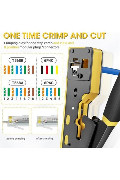 PrimeX Plus PrimeX PX-8070Y RJ45/RJ11 CAT6/CAT7, Yeni Nesil EZ RJ45 Pense Cat6 Cat7, Yeni Nesil Pense Cat7 (Bıça