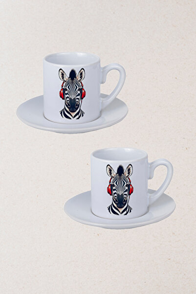 Ormira Konsept طقم فناجين قهوة تركية زيبرا بي مطبوع مع سماعات مزدوجة