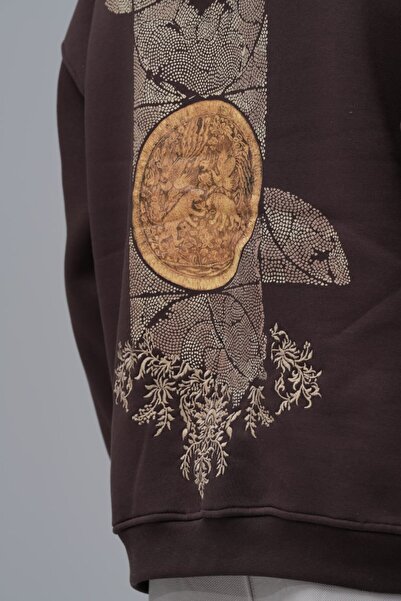 fame-stoned Realistic Printed , Embroidered Unisex 100% Cotton Hooded Brown Sweatshirt