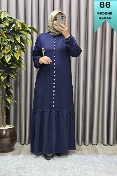 Elmas Tesettür Kadın Giyim Büyük Beden Kristal Düğmeli Elbise