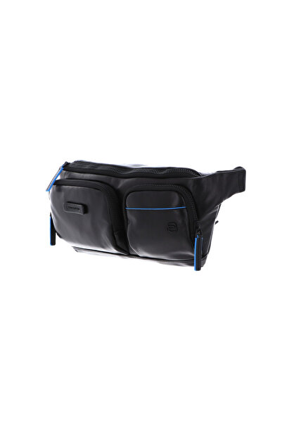 PIQUADRO , Blue Square, Genuine Leather, Textile Fanny Pack, Toiletry, CA5578B2V, Black, ...
