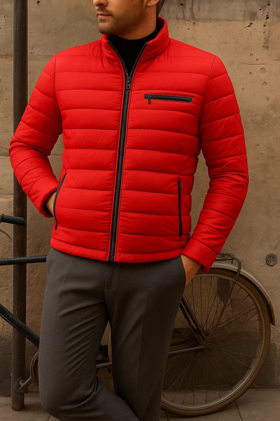 comstar Men's Winter Slim Fit Casual Red Puffer Jacket