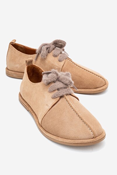 LuviShoes Denora Beige Suede Genuine Leather Women's Casual Shoes