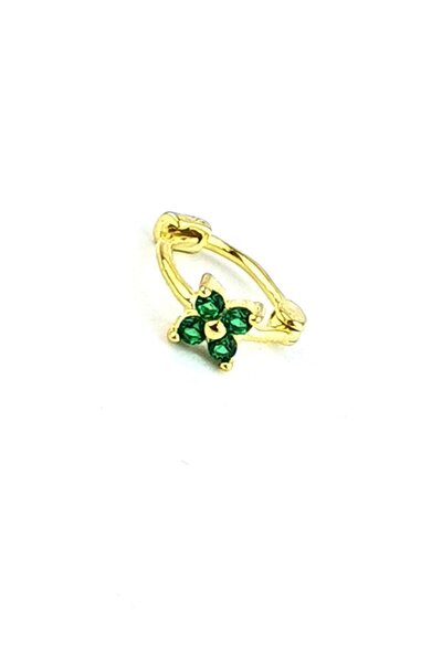 OSESHOP Yeşil Zirkon Taş Detaylı 925ayar Gümüş Üzerine Altın Kaplama Tragus K...