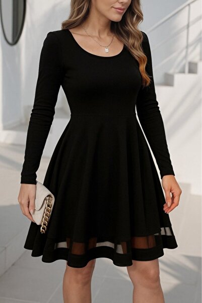 JANES   Skirt Tulle Detail Crepe Dress