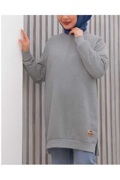 SHİROSA γκρι μακρύ χιτζάμπ τουνίκ