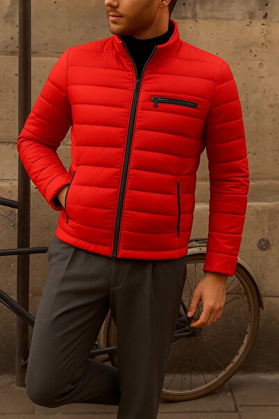 comstar Men's Winter Slim Fit Casual Red Puffer Jacket