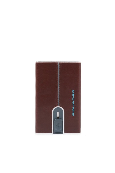 PIQUADRO Leather card holder, blue square, square sliding system with money clip, PP5358B2R, ...