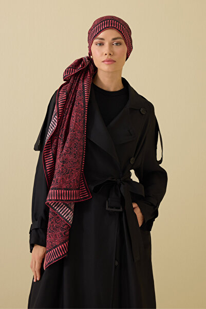 Imannoor Kapı Desen Bordo Pamuk İpek Şal