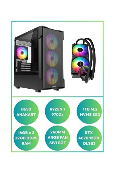 RAMTECH BİLGİSAYAR RİON X30 Ryzen 7 9700x Rtx 4070 12GB | 32GB Ram 1TB M.2 Nv...