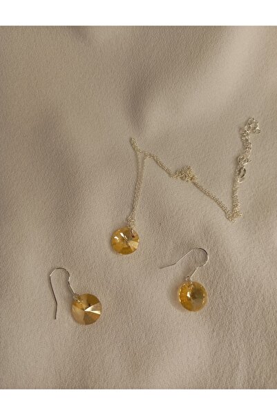 OEM Women's silver jewelry set with Swarovski, 10 mm, color golden shadow
