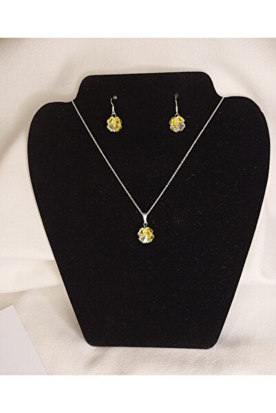OEM 925 Silver Jewelry Set with Swarovski Clover, 45 cm Necklace, 2.5 cm Earrings, Aurora Borealis