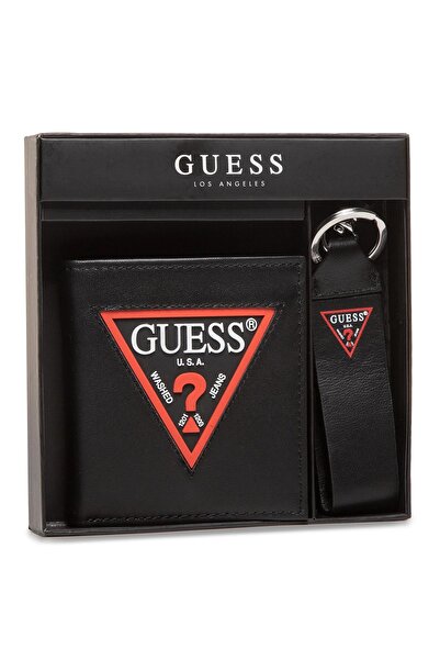 Guess Guess Set: Guess, Leather Keychain, Black + Daelon, Leather Wallet, Small Wallet, Red/Black, .