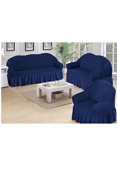 ARTUÇ Bürümcük (3-2-1) Sofa Slipcover Set with Skirt (Dark Blue Rank)