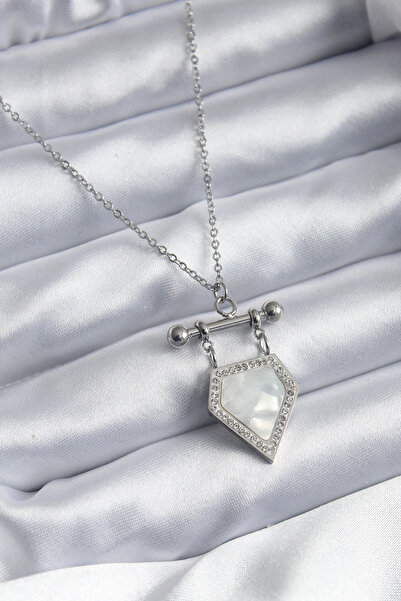 shopwave 316L Çelik Gümüş Renk Zirkon Taş Detay Kadın Kolye