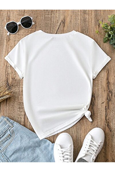 PALPİTO Women's White Cookie Cup Printed Oversized T-Shirt