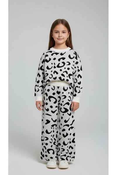 Kids Addakidz Çocuk Triko Kazak ve Pantolon Takımı – Siyah Beyaz Desenli