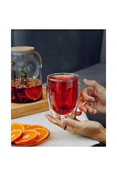 OEM Double-walled heat-resistant glass tea mug, 350 ml
