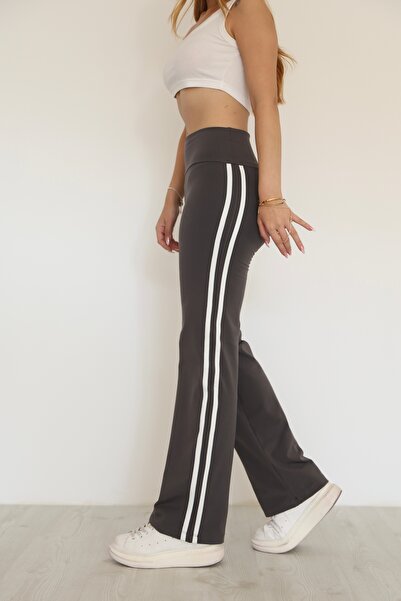 GRODYT Grody.T Women's High Waist Sides Striped Detail Flared Diving Leggings Pants