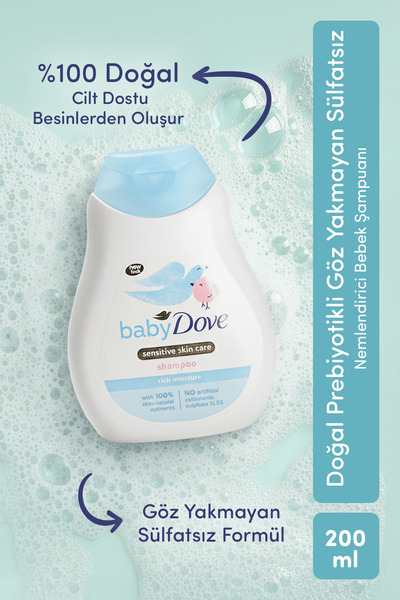 Dove Tanışma Seti, Doğal Prebiyotikli Göz Yakmayan Sülfatsız Nemlendirici Bebek Saç Şampuanı 200 ml & Saç