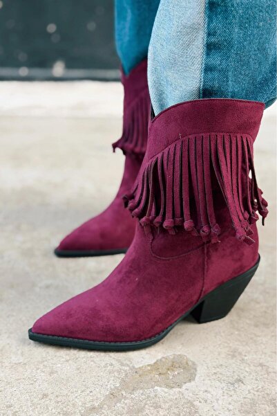 I Love Shoes Iserne Kadın Kovboy Bot Bordo Süet Püsküllü