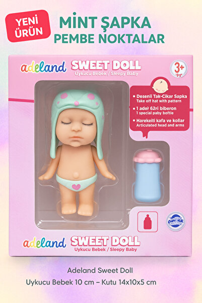 Adel Adeland Sweet Doll Uykucu Bebek 10 cm – Kutu 14×10×5 cm (Mint Şapka - Pe...